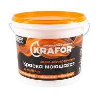 Краска ВД KRAFOR латексн. интер. моющ.супербелая, 6,5 кг (оранж.)